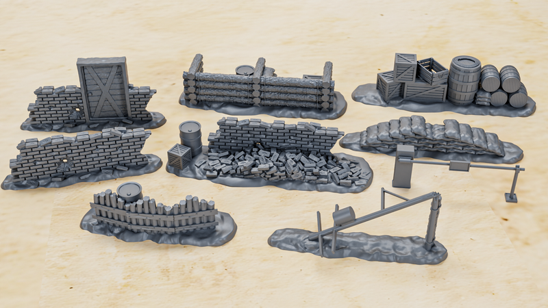 Barricade Part 1 - 9 Barricades- 28mm Scale - Bolt Action - wargame3d