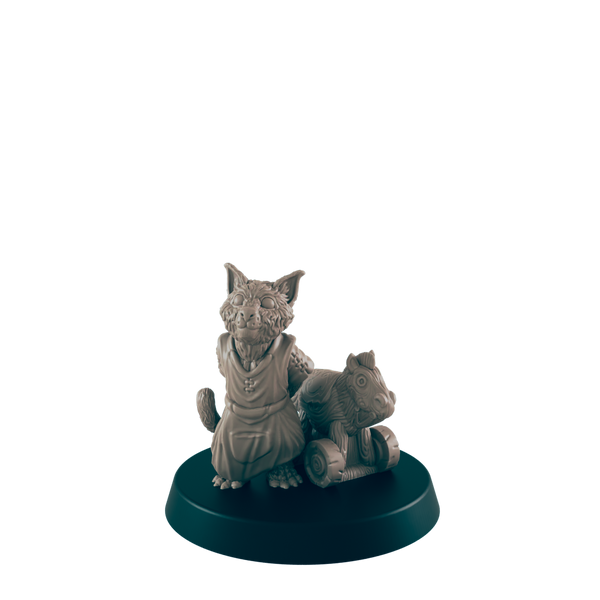 Catfolk Kid and Toy - Everyday Folk - Minis - EC3D - - Dungeons & Dragons - RPG - Tabletop - EC3D - Miniature