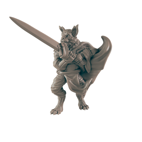 Fighter Catfolk Male - Everyday Heroes - Minis - EC3D - - Dungeons & Dragons - RPG - Tabletop - EC3D - Miniature