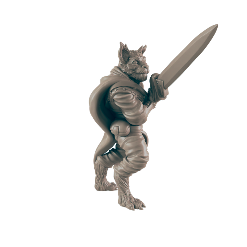 Fighter Catfolk Male - Everyday Heroes - Minis - EC3D - - Dungeons & Dragons - RPG - Tabletop - EC3D - Miniature