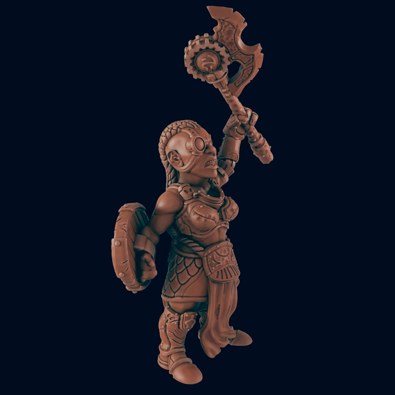 Female Dwarven Berserker - Bolts and Brimstone - Minis - EC3D - Steampunk - SciFi RPG