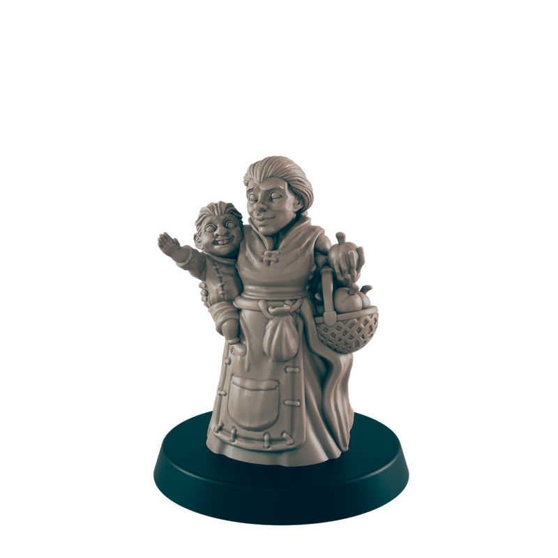 Dwarf Female Mother and Child - Everyday Folk - Minis - EC3D - - Dungeons & Dragons - RPG - Tabletop - EC3D - Miniature