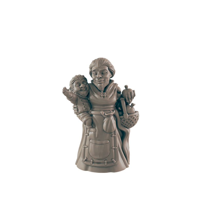 Dwarf Female Mother and Child - Everyday Folk - Minis - EC3D - - Dungeons & Dragons - RPG - Tabletop - EC3D - Miniature