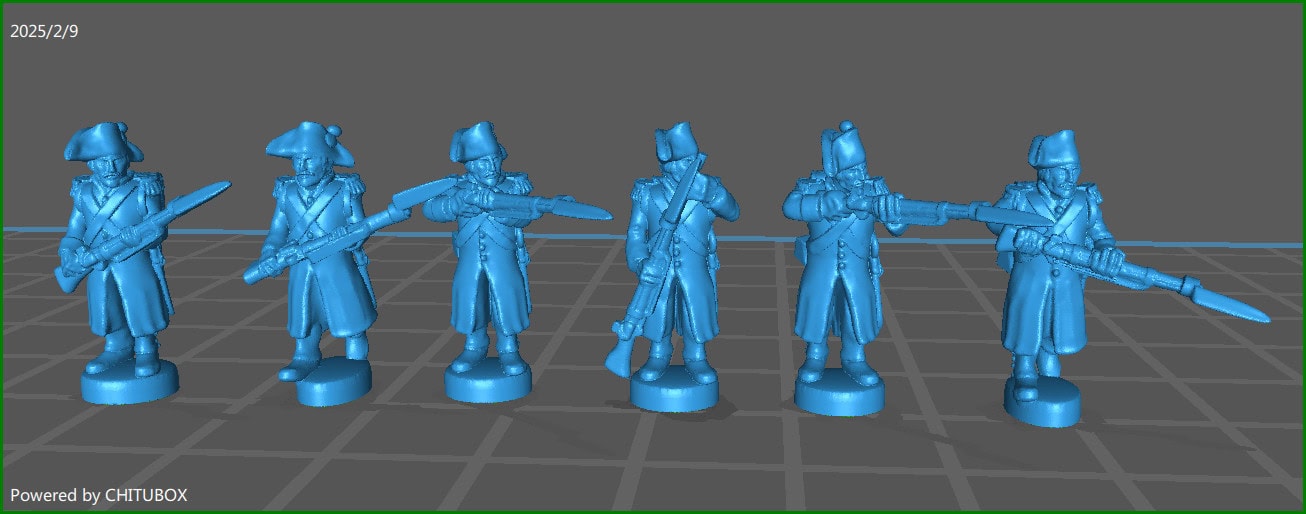 Small 15mm "w epic size" French Infantry with Greatcoat Elites Skirmishing w Bicorn 1800-07 - 6 Minis - MC Minis