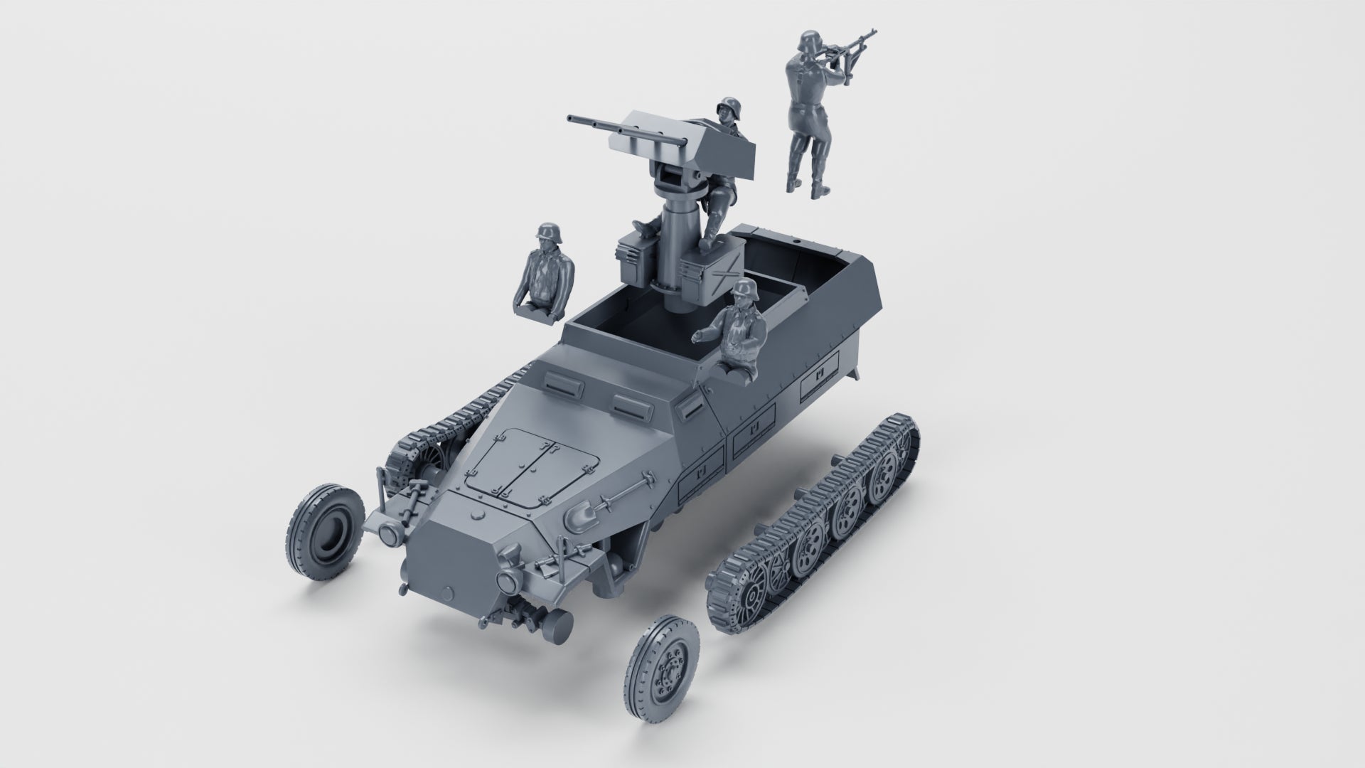 Half-track Sd.Kfz.251/21 Ausf.D Fliegerabwehr Schutzenpanzerwagen (Drilling) + Crewmen - German Army -  wargame3d - 28mm Scale
