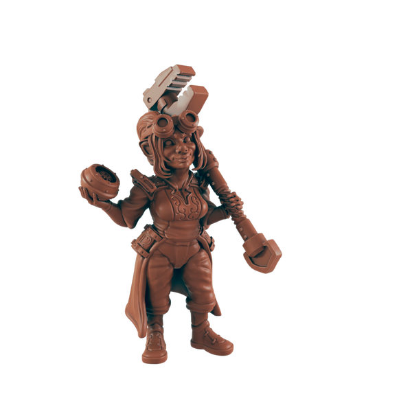 Gnome Female Mechanic - Bolts and Brimstone - Minis - EC3D - Steampunk - SciFi RPG