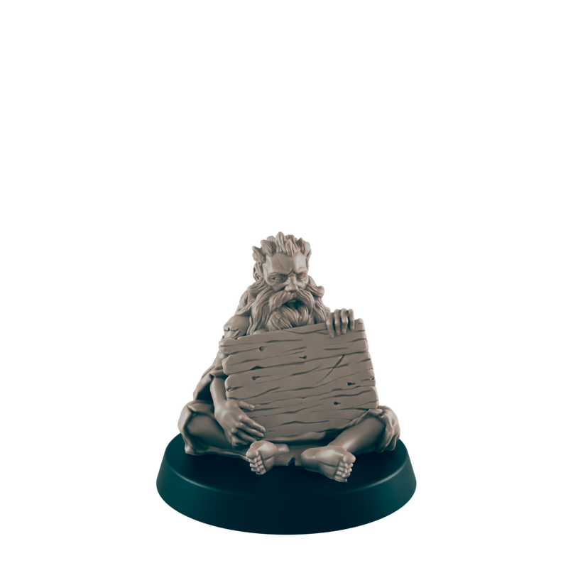 Human Beggar W/Sign - Everyday Folk - Minis - EC3D - - Dungeons & Dragons - RPG - Tabletop - EC3D - Miniature