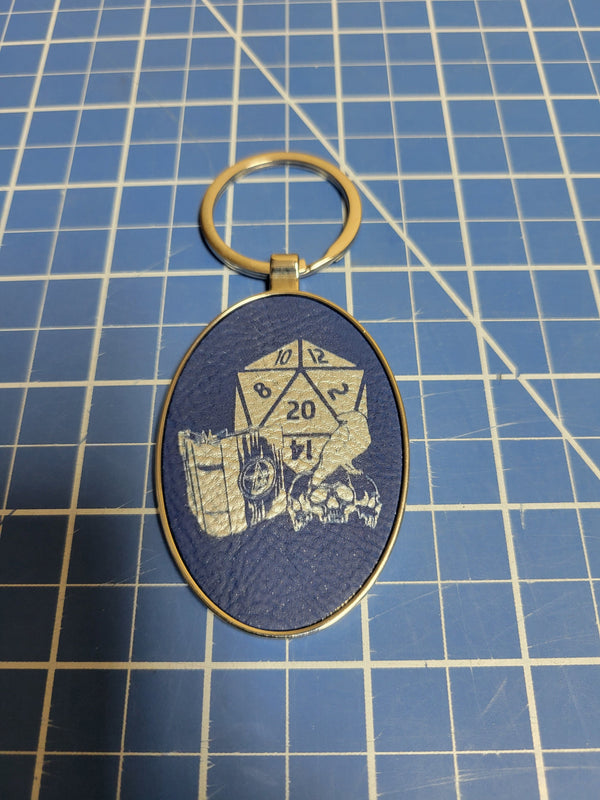 Dungeons and Dragons Class Icons with D20 Part 1 - Oval Keychain - 3" X 1.75" - Leatherette/Metal Backed - Laser Engraved