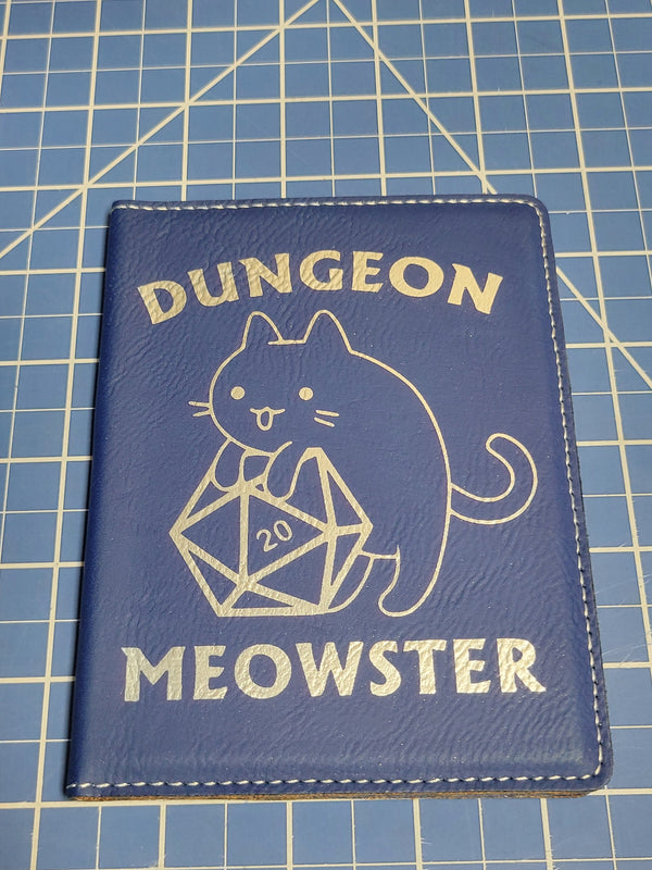 Dungeon Meowster - Dungeons and Dragons - Passport Holder - 4.25" X 5.5" - Laser Engraved - D&D Themed - Fantasy - RPG - D20