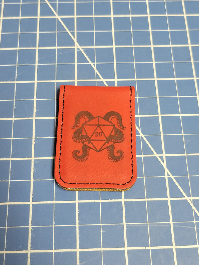 D&D D20 Themed Icons Money Clip - 1.75" X 2.5" - Leatherette - Laser Engraved - Dungeons and Dragons Gift - Multiple Images!