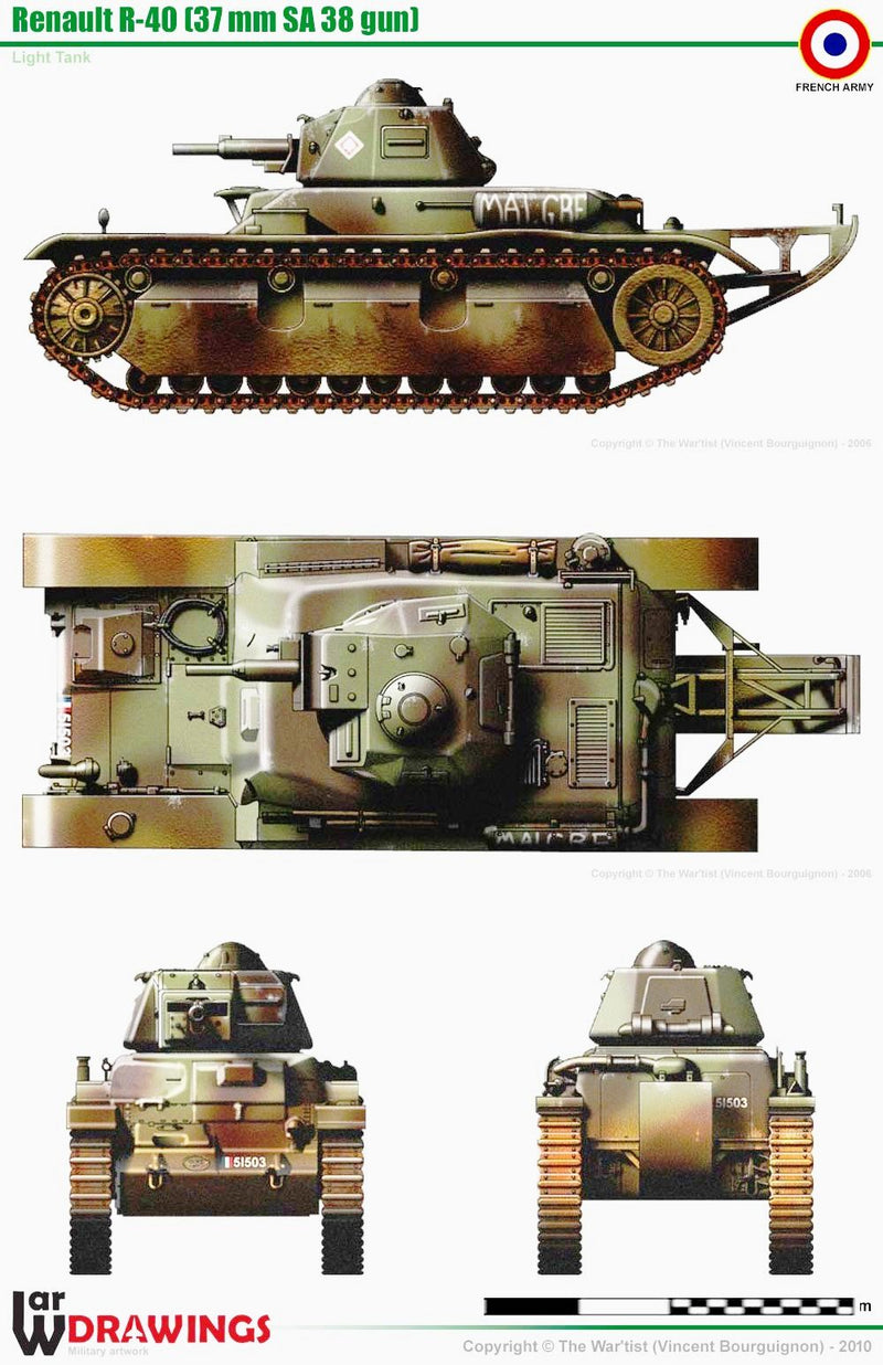 French R40 Light Tank Renault R40 - French Army - 28mm Scale - wargame3d