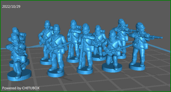 ACW Infantry skirmishing , with kepi, sack coat - 10 Minis - 15mm Miniatures
