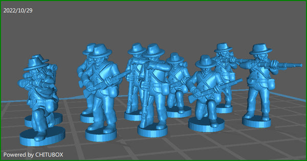 ACW Infantry skirmishing , with hat, sack coat - 10 Minis - 15mm Miniatures