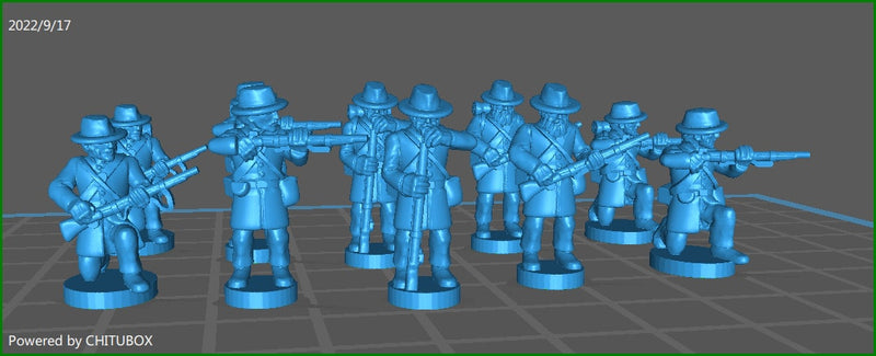 ACW Infantry skirmishing , with hat 2 , frock coat - 10 Minis - 15mm Miniatures