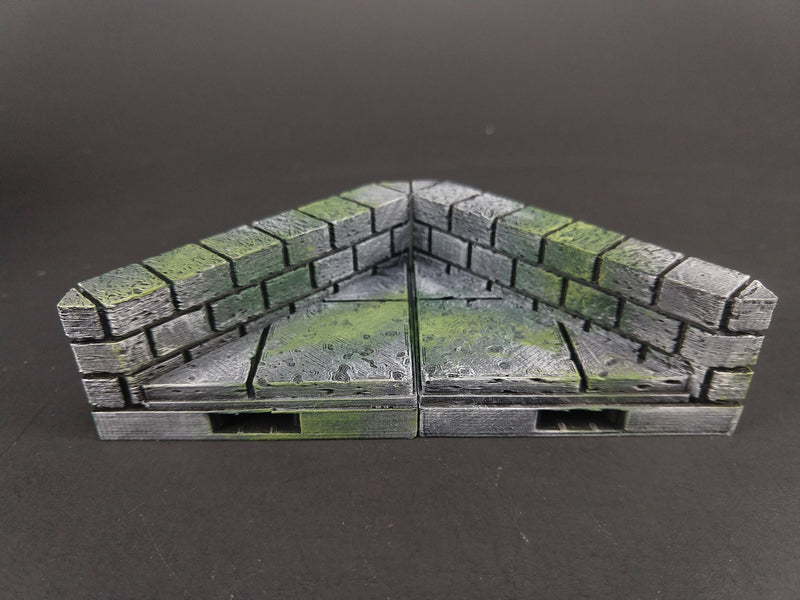 Cut Stone Diagonal Low Wall Tiles - OpenLock or DragonLock - Openforge - DND - Pathfinder - Dungeons & Dragons - RPG - Tabletop - 28 mm / 1"