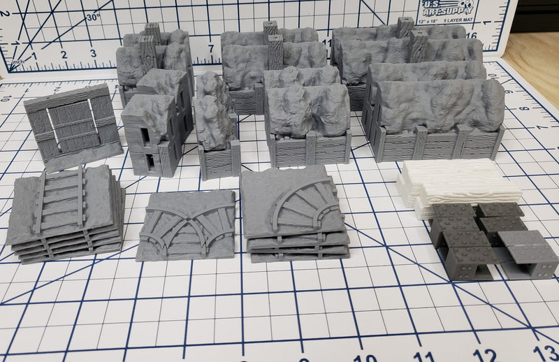 Mine Wall Tiles - OpenLock or DragonLock - Openforge - DND - Pathfinder - Dungeons & Dragons - RPG - Tabletop - 28 mm / 1"