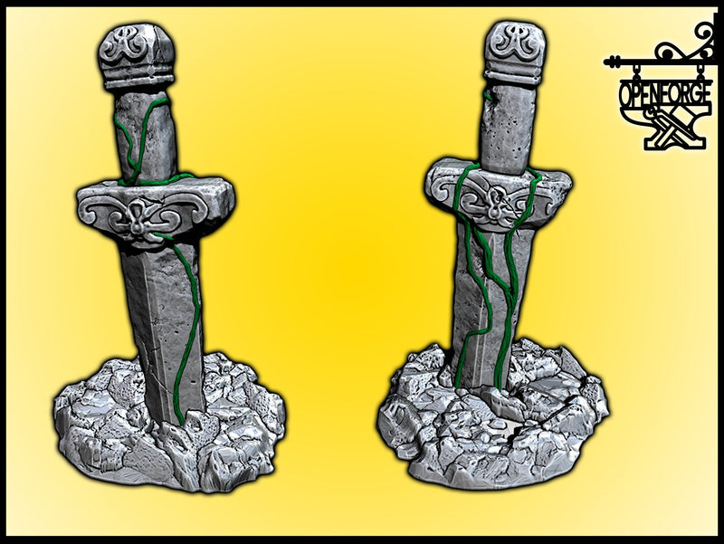 Ancient Sword Statue - OpenForge - Tabletop - DND - Pathfinder - RPG - OpenForge - Terrain - Dungeons & Dragons - 28 mm / 1" -