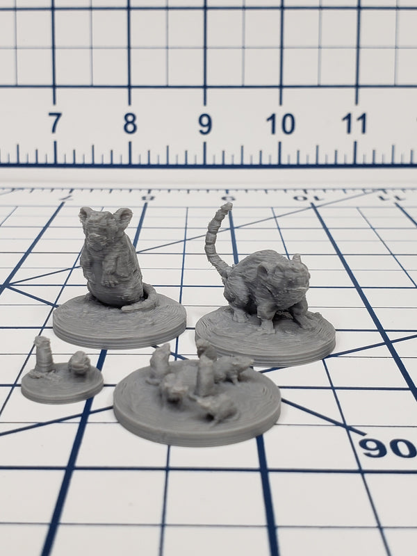 Rats! Set of 4 Minis  - DND - Pathfinder - RPG - Dungeon & Dragons - Miniature - Mini - 28 mm / 1" - Fat Dragon Games