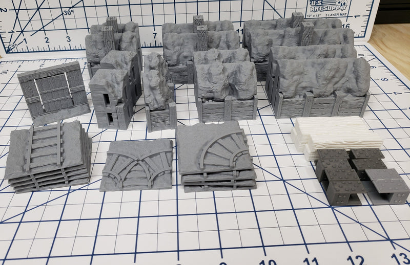 Mine Wall/Cart Floors Deluxe Set 60 Pieces! - OpenLock or DragonLock - Openforge - DND - Pathfinder - Dungeons & Dragons - RPG - 28 mm / 1"