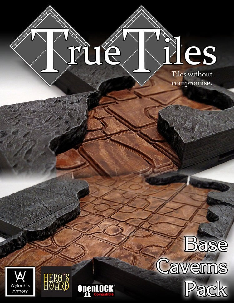 True Tiles - Cavern Tiles Starter Set 50 Tiles! - OpenLock - DND - Pathfinder - Dungeons & Dragons - Terrain - RPG - Tabletop - 28 mm / 1"