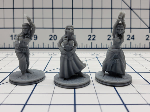 Empire of Scorching Sands - Set of 3 Dancing Girls Minis - DND - Pathfinder - Dungeons & Dragons - RPG - Tabletop - EC3D - Miniature - 28 mm
