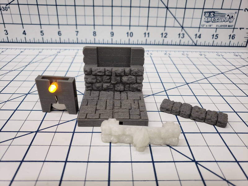 Castle Style - LED Torch Wall Tiles - DragonLock - DND - Pathfinder - RPG - Dungeon & Dragons - 28 mm / 1" - Terrain - Fat Dragon Games