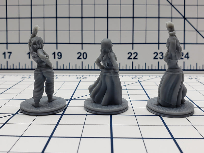 Empire of Scorching Sands - Set of 3 Dancing Girls Minis - DND - Pathfinder - Dungeons & Dragons - RPG - Tabletop - EC3D - Miniature - 28 mm