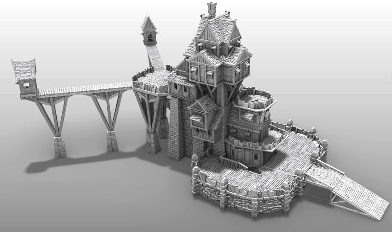 Guild Tower Air Dock Add On - DND - Pathfinder - Dungeons & Dragons - RPG - Tabletop - Terrain - 28 mm / 1" -  - Gamescape3d