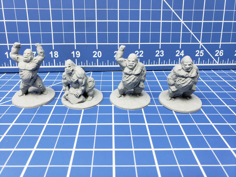 Set of 4 Undead Gorillas - DND - Pathfinder - RPG - Dungeon & Dragons - Miniature - Mini - 28 mm / 1" - Fat Dragon Games