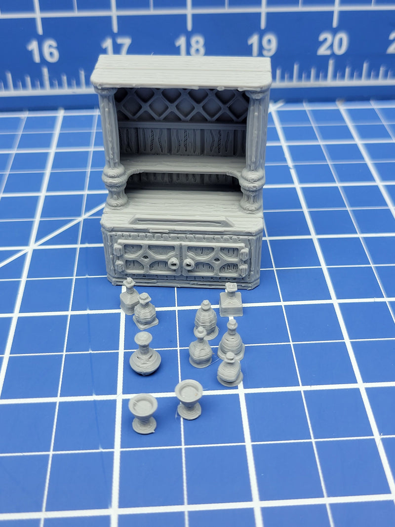 Liquor Shelf/Cabinet Set - Inn and Tavern Accessories - Hero's Hoard - EC3D - DND - RPG - Pathfinder - 28 mm / 1" scale