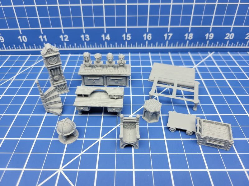 Library/Study Item Set - Library & Study Accessories - Hero's Hoard - EC3D - DND - RPG - Pathfinder - 28 mm / 1" scale
