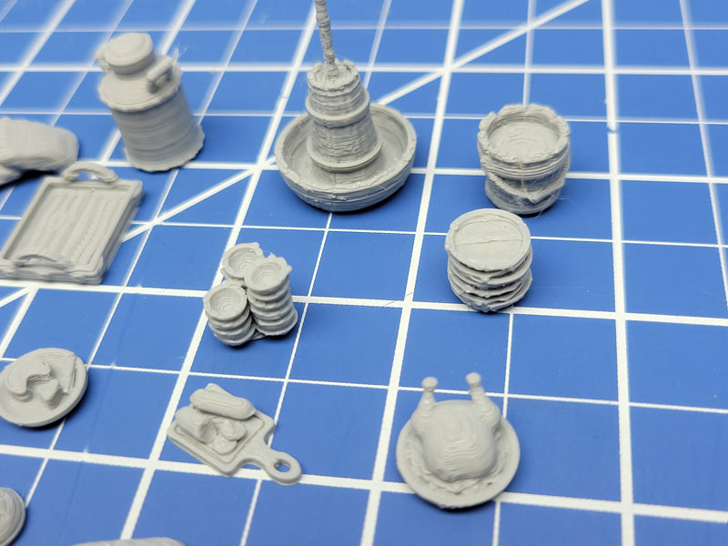 Kitchen Small Item Set - Inn and Tavern Accessories - Hero's Hoard - EC3D - DND - RPG - Pathfinder - 28 mm / 1" scale