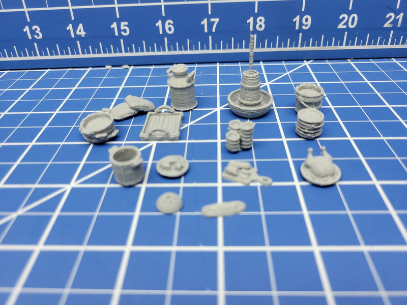 Kitchen Small Item Set - Inn and Tavern Accessories - Hero's Hoard - EC3D - DND - RPG - Pathfinder - 28 mm / 1" scale