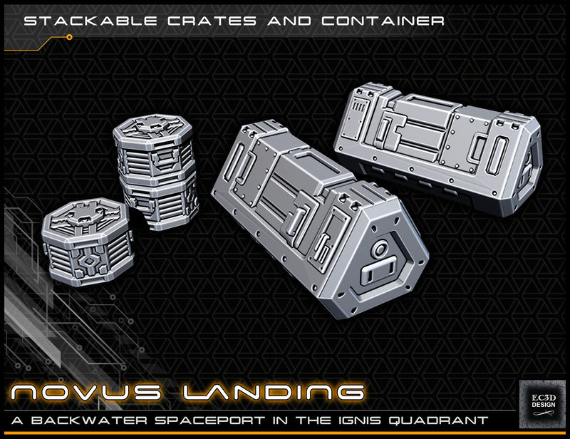 Cargo Crates - Novus Landing - Starfinder - Cyberpunk - Science Fiction - Syfy - RPG - Tabletop - Scatter - Terrain - 28mm/1"