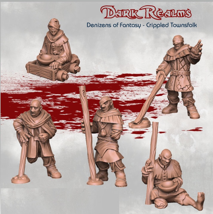 Crippled Townsfolk  - DND - Dungeons & Dragons - RPG - Pathfinder - Tabletop - TTRPG - Demizens of Fantasy - Dark Realms - 28 mm