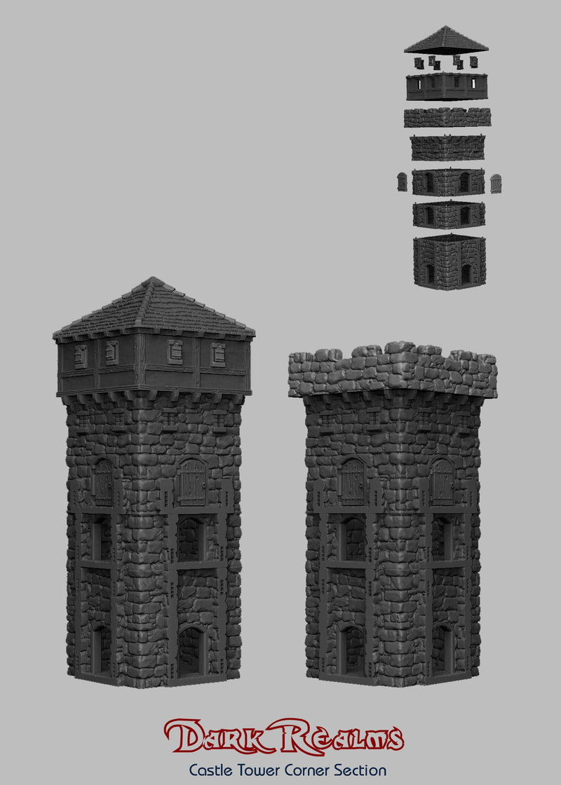 Tower Corner Section - DND - Dungeons & Dragons - RPG - Pathfinder - Tabletop - TTRPG - Medieval Scenery - Dark Realms - 28 mm