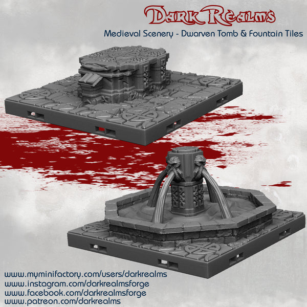Dwarven Tiles - DND - Dungeons & Dragons - RPG - Pathfinder - Tabletop - TTRPG - Medieval Scenery - Dark Realms - 28 mm