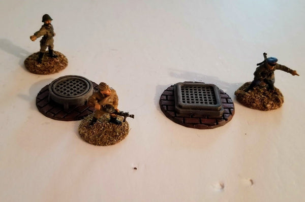 Sewer Access Markers - 1 Round, 1 Square - Great for Table Top War Games And Dioramas - Resin 28 mm Miniatures - Bolt Action