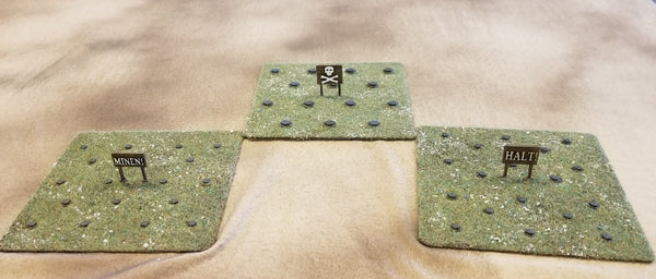 Minefields Set 1 AP & 1 AT plus 6 signs - 6" X 6" Each - War Games And Dioramas - 28 mm - Bolt Action