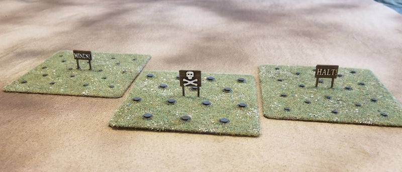 Minefields Set 1 AP & 1 AT plus 6 signs - 6" X 6" Each - War Games And Dioramas - 28 mm - Bolt Action