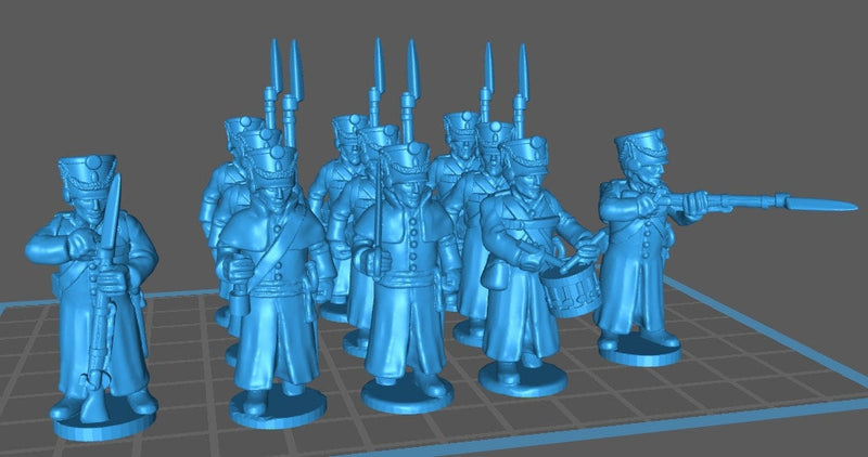 Russian Musketeers wth shako 1807-12 btg with greatcoats - 11 minis - War Games And Dioramas - Historical Wargaming -Resin 28mm