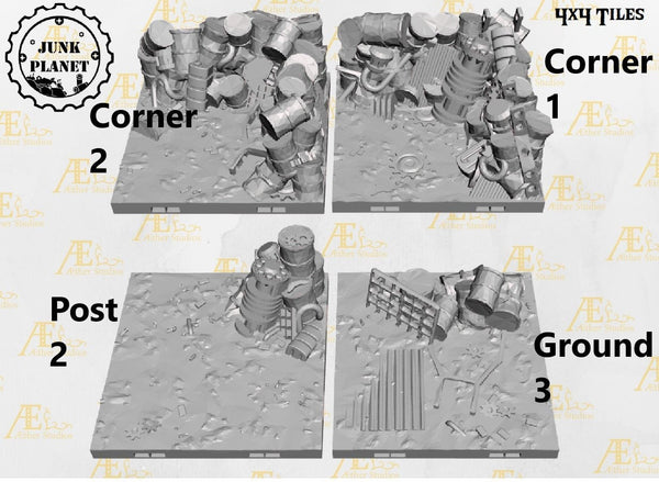 4X4 Junk Tiles - Junk Planet 1 - Scifi - Pathfinder- Dungeons & Dragons - RPG Tabletop - Futuristic Terrain - 28mm - AetherStudios