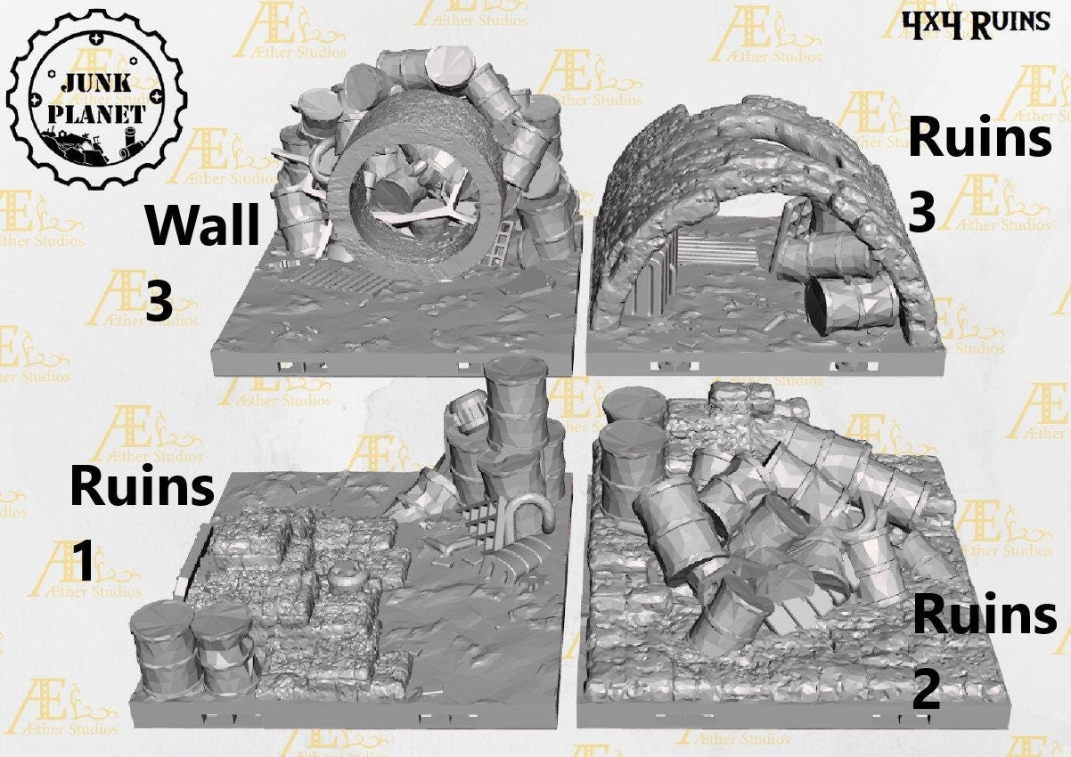 4X4 Junk Tiles - Junk Planet 1 - Scifi - Pathfinder- Dungeons & Dragons - RPG Tabletop - Futuristic Terrain - 28mm - AetherStudios