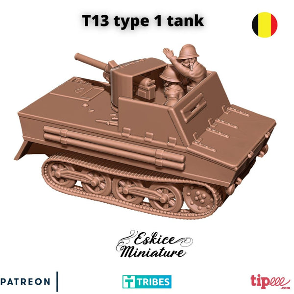 T-13 Tank Destroyer - Belgian Army - Great for Table Top War Games and Dioramas - Resin 28mm - Bolt Action - Eskice Miniature