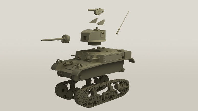 M3A1 (M3L) Stuart - Lend-Lease Models - US Army - Great for Table Top War Games and Dioramas - Resin - Bolt Action - 28 mm scale - wargame3d