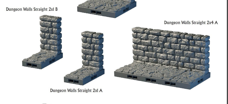 Lost Dungeons - Straight Wall Tiles- DragonLock - DND - Pathfinder - RPG - Dungeon & Dragons - 28 mm/1" - Terrain - Fat Dragon Games