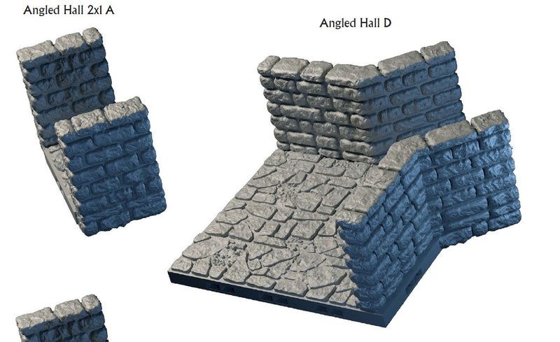 Angled Hallway Tiles - Lost Dungeons - DragonLock - DND - Pathfinder - RPG - Dungeon & Dragons - 28 mm/ 1" - Terrain - Fat Dragon Games