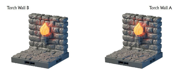 Torch Wall Tiles - Lost Dungeons - DragonLock - DND - Pathfinder - RPG - Dungeon & Dragons - 28 mm/ 1" - Terrain - Fat Dragon Games