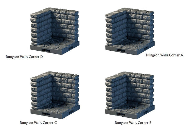 Lost Dungeons - Corner Wall Tiles- DragonLock - DND - Pathfinder - RPG - Dungeon & Dragons - 28 mm/1" - Terrain - Fat Dragon Games