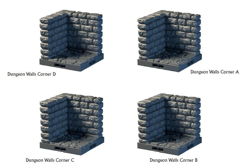 Lost Dungeons - Corner Wall Tiles- DragonLock - DND - Pathfinder - RPG - Dungeon & Dragons - 28 mm/1" - Terrain - Fat Dragon Games